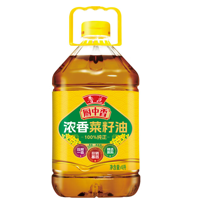 鲁花厨中香浓香菜籽油 4L 非转基因压榨食用油