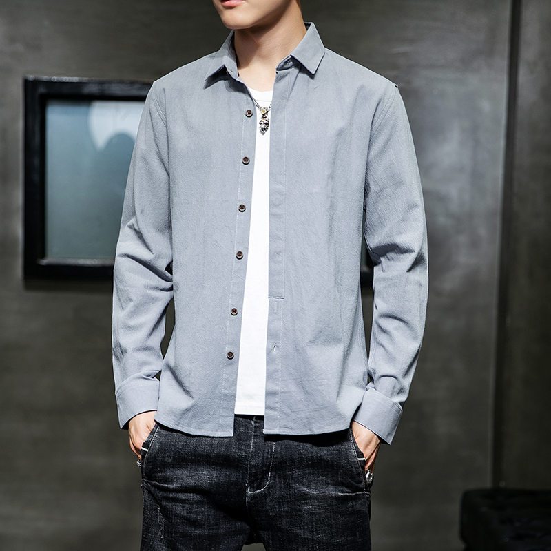 leevirhino秋冬新款男装商务长袖全棉衬衫男士休闲百搭纯色衬衫中青年