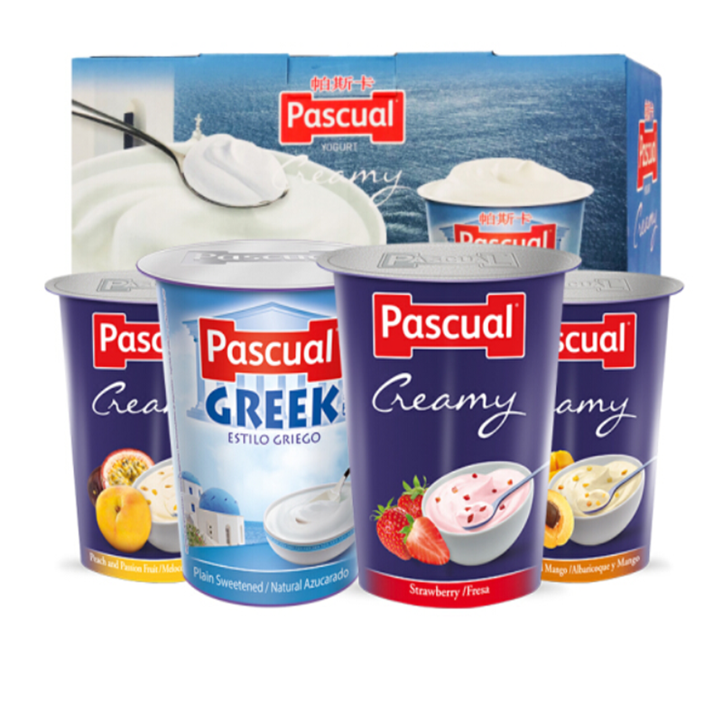 西班牙进口 帕斯卡Pascual 4口味常温希腊风味酸奶16杯*125g 草莓芒果黄桃原味早餐牛奶风味发酵乳全脂酸奶