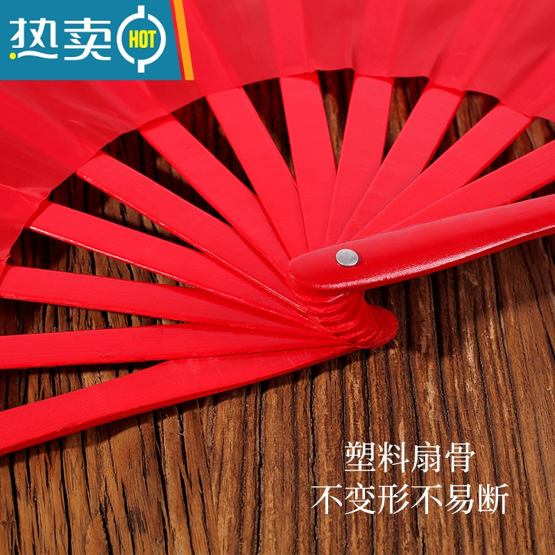 XIANCAI8寸子响扇红色双面舞蹈表演扇竹骨武术太极扇八寸 塑骨八寸:双面红扇子