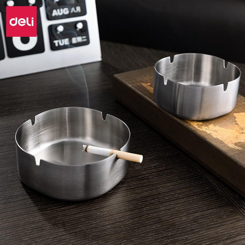 得力(deli) 烟灰缸 客厅办公透明玻璃缸 简洁大方 白色 LQ172不锈钢圆角(12*12*4.8mm)