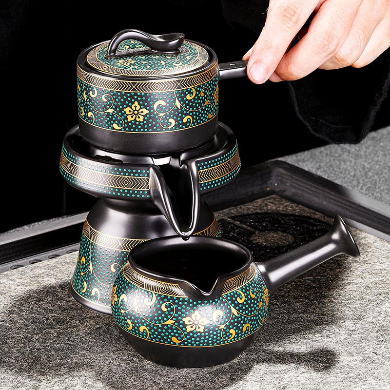 懒人自动功夫茶具套装家用陶瓷石磨防烫冲泡茶器中式客厅复古茶壶 暗香自动茶具9头散装
