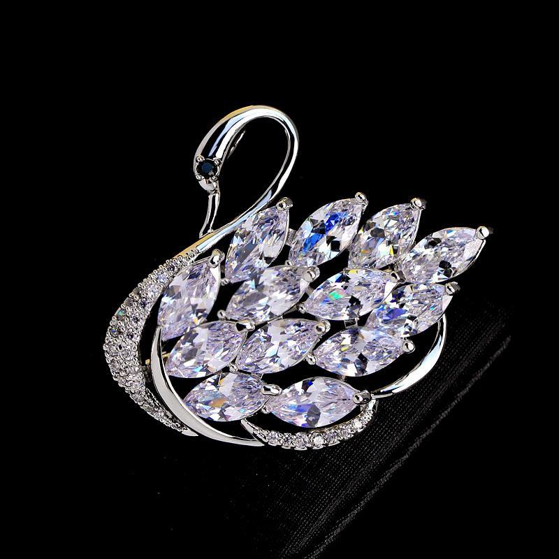 韩版精品锆石胸针精致天鹅胸针女别针西装配饰水晶胸花饰品送女朋友