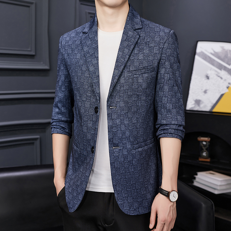 免费退换 时尚青年单西便服男士商务休闲外套秋新款格子西装男修身西服春秋单西修身外套西服西装专柜正品特款高清大图