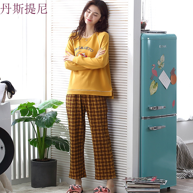 秋季睡衣女新款长袖纯棉两件套可爱卡通家居服全棉可外穿