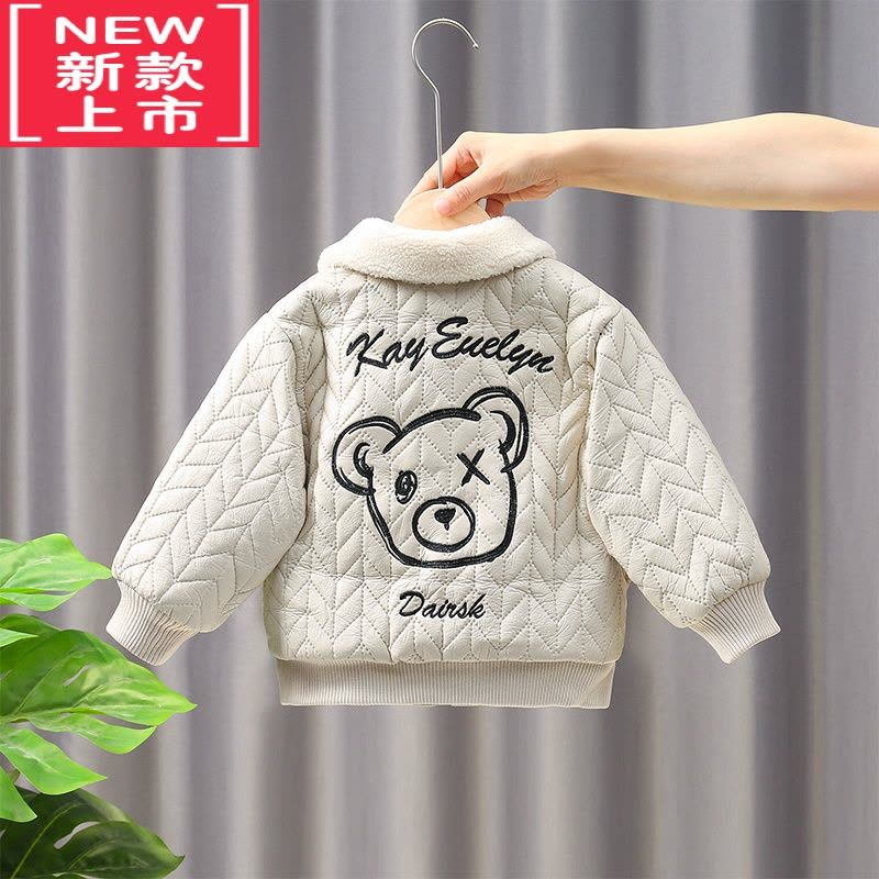 可莉允男童加绒皮衣外套秋冬装2022新款冬季洋气棉衣儿童酷帅加厚棉服潮图片