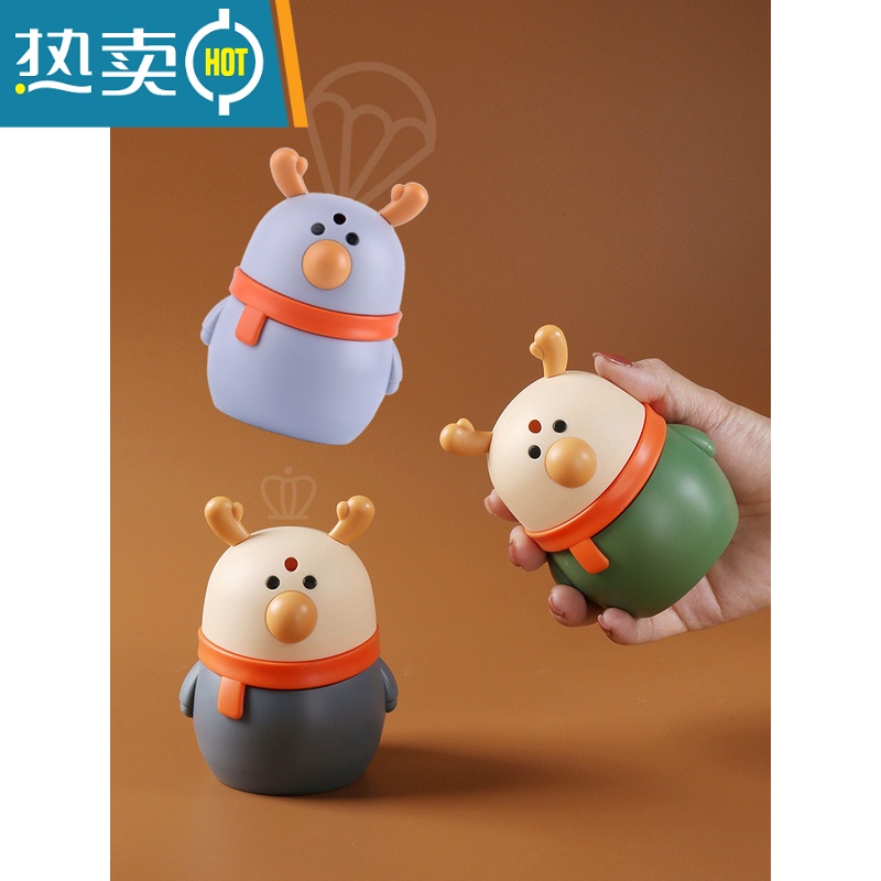 敬平2022新款牙签盒客厅家用创意麋鹿牙签筒按压式自动弹出牙签 深蓝单个送200支牙签高清大图