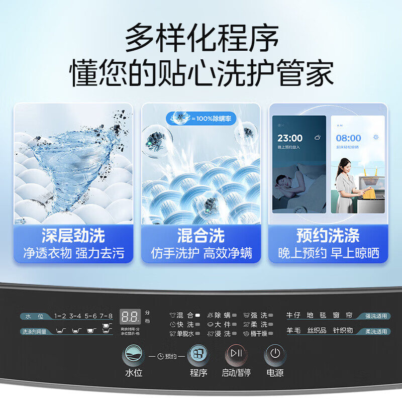 美的 MB120L3D 波轮洗衣机 一级能效 全自动12公斤 家用大容量 直驱变频 除螨洗专利免清洗快净 科技抗菌桶高清大图
