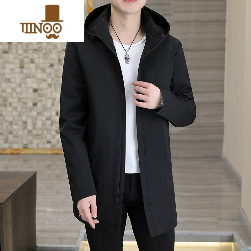 YANXU中长款风衣外套男2023新款成熟稳重男装潮牌连帽修身夹克上衣高清大图