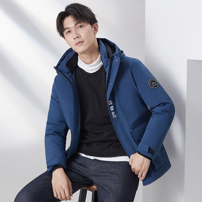 雅鹿2020冬季新款短款羽绒服男防风连帽白鸭绒修身帅气工装外套d