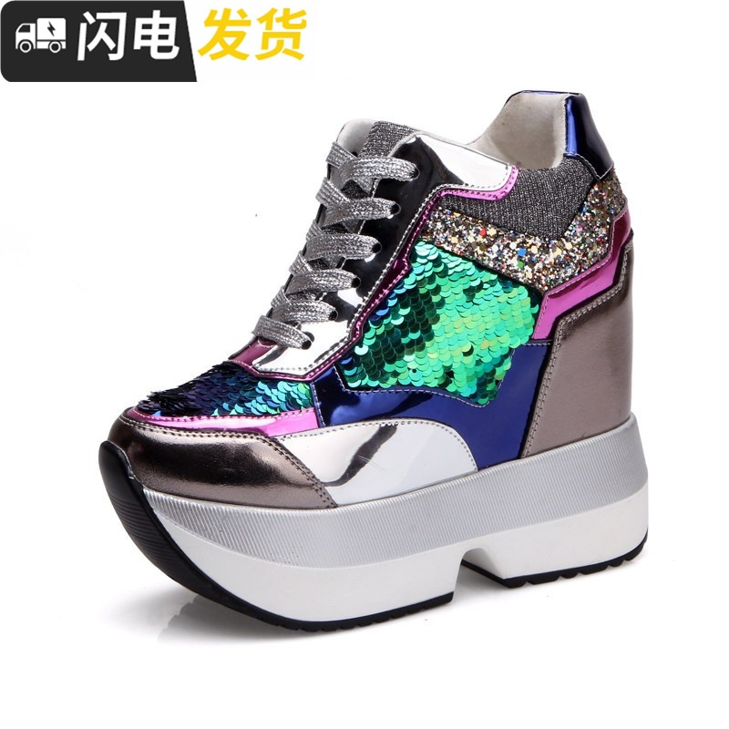 2022秋季新款女鞋内增高运动鞋时尚拼色女士休闲鞋百搭超高跟13cm启如休闲鞋