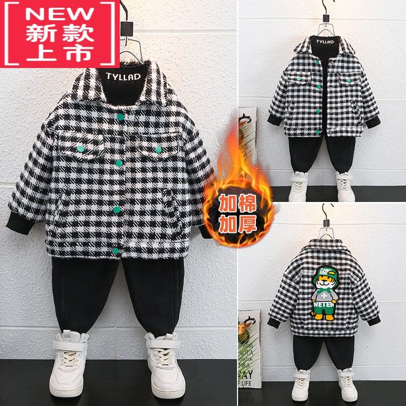 可莉允童装男童夹棉加厚外套2022新款宝宝男孩秋冬装帅气儿童毛呢棉服潮图片