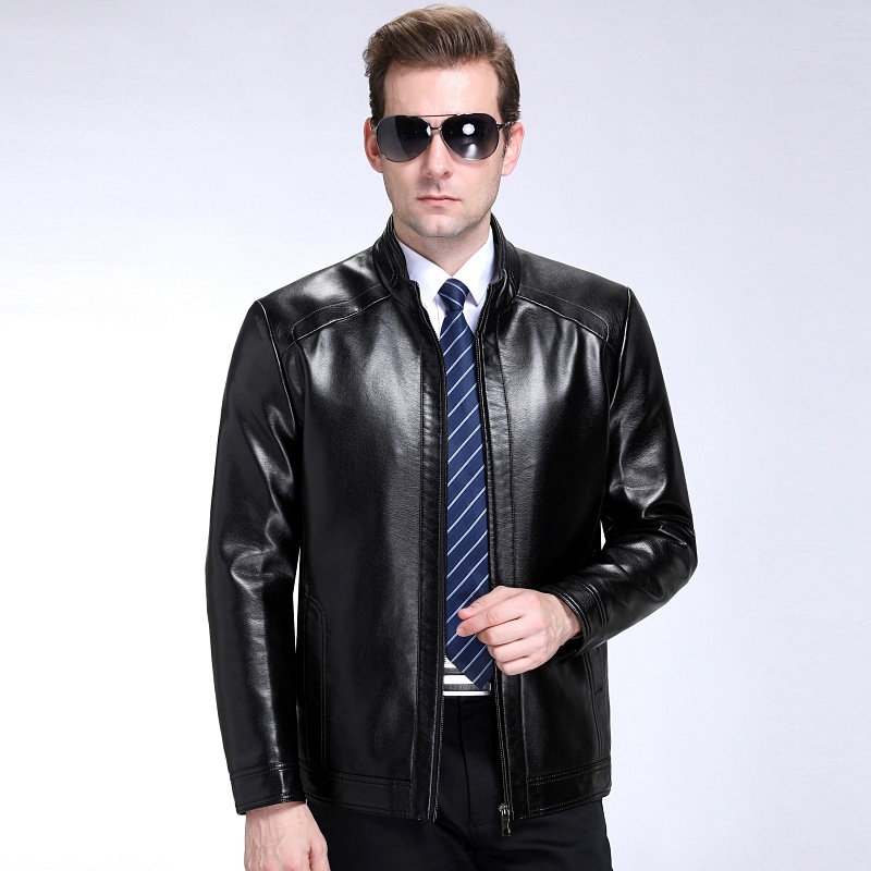 正品海宁真皮皮衣男纯皮绵羊皮机车皮夹克头层皮真皮皮衣外套单皮立领加肥加大码冬装加厚加绒翻领男装鄂尔多斯金利来雅戈尔梦特娇 XL/180 1688黑色立领单皮