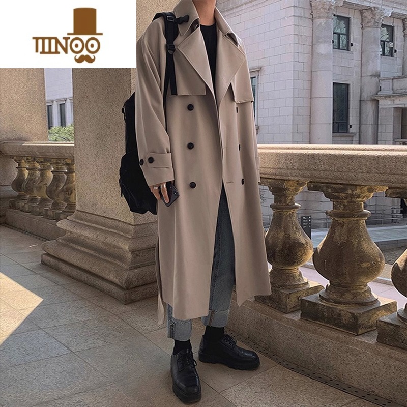 YANXU韩系男装风衣外套秋季痞帅感小众设计2023新款英伦大衣中长款高清大图