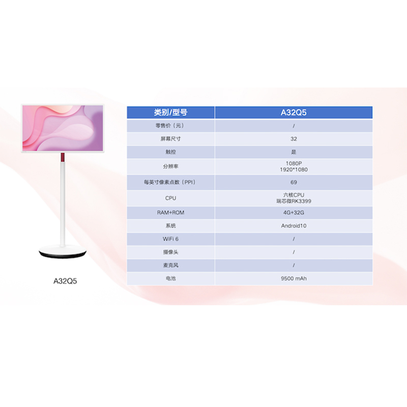泰迪信 A32Q5 32英寸移动智家随心屏白板含落地支架屏幕可旋转 1 台