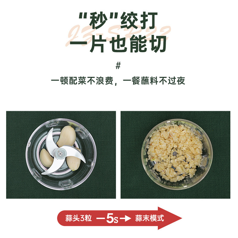 金正(NiNTAUS)迷你蒜蓉机100ml无线电动多功能压蒜器捣蒜器绞肉机蒜泥神器迷你搅碎机婴儿辅食机SR22玻璃碗绿色