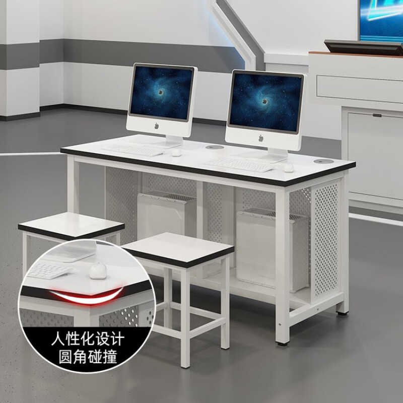 戴劲 机房微机室单双人培训电脑桌驾校培训考试桌子 1.2双人后机箱
