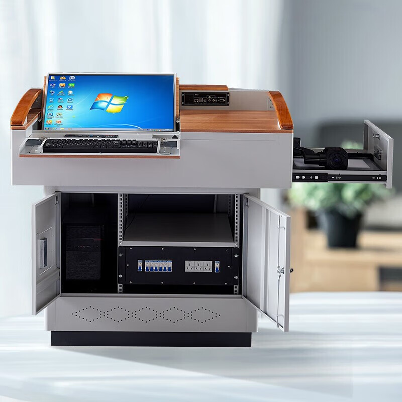 铭祖多媒体讲台钢制多功能教学老师讲台学校教师教室讲台桌演讲台讲桌 MZ-09木面款高清大图