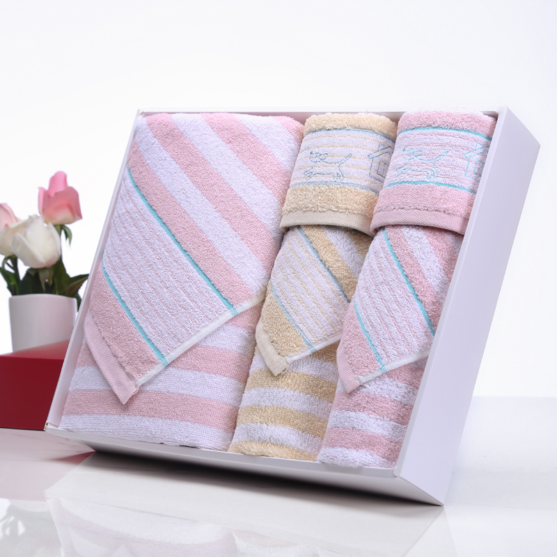 金号纯棉毛巾礼盒五件套装毛浴方巾六件套商务回礼绣字定制logo