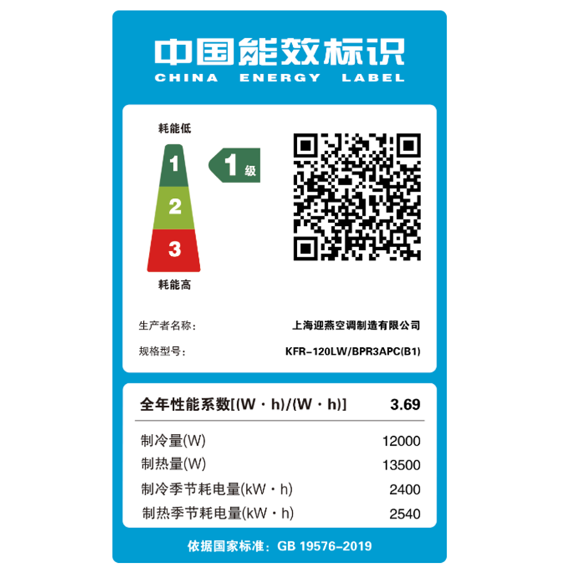 迎燕5匹变频立柜式一级能效冷暖空调柜机KFR-120L强劲制冷暖双模自清洁强劲性能远距离送风高清大图