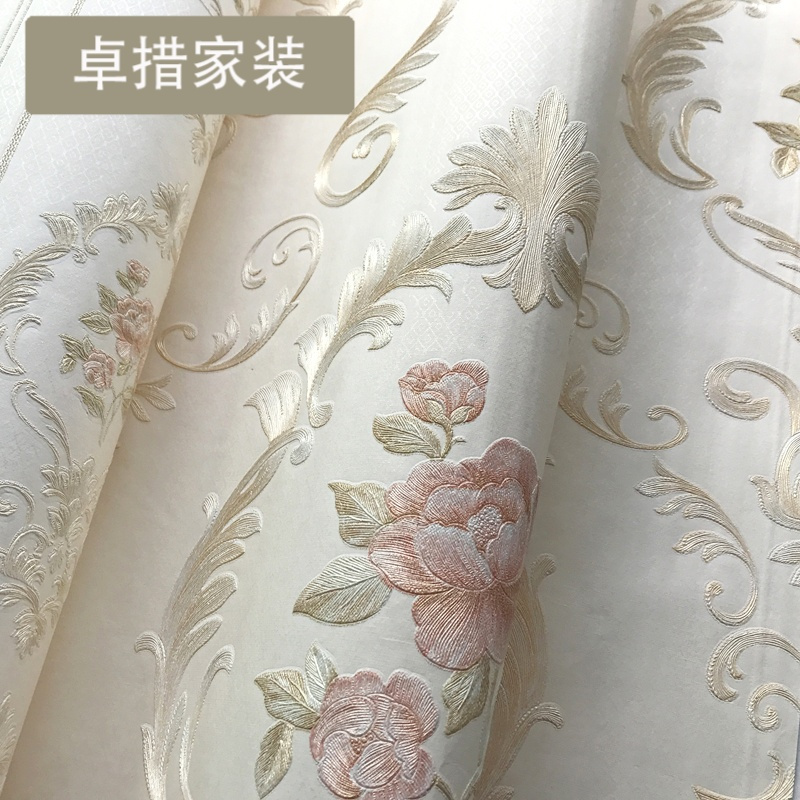 田园卧室墙纸 温馨粉色欧式大马士革大花壁纸 无纺布AB墙纸 U973壹德壹