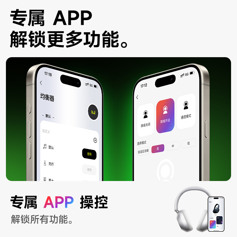 品存(picun)APP智能操控个性化空间音频头戴式蓝牙无线耳机 天蓝色 F6高清大图