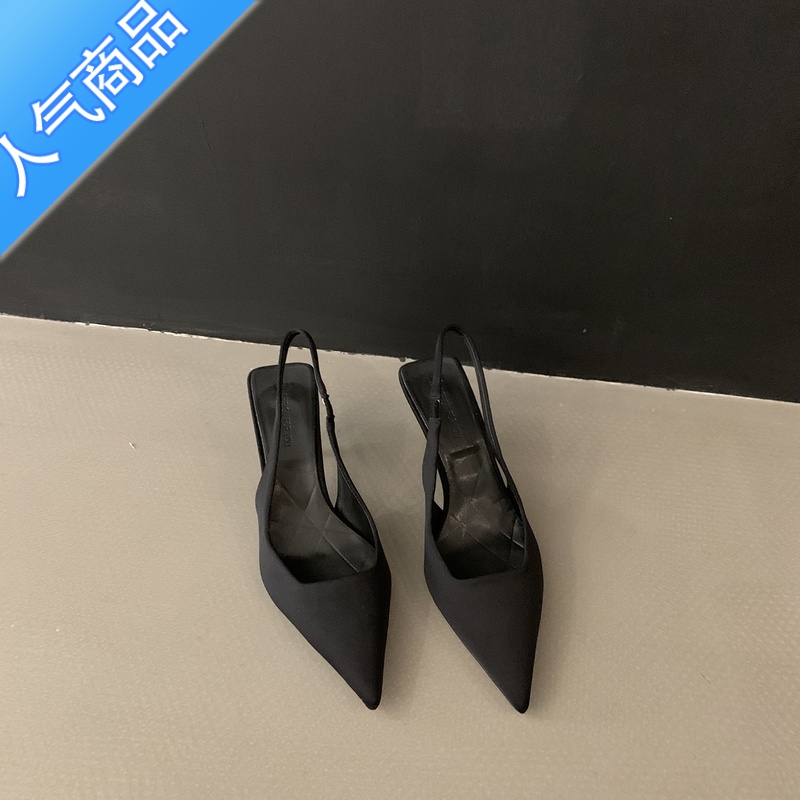 SUNTEK法式黑色高跟包头女士凉鞋2023年新款网红夏季高级感尖头单鞋高清大图
