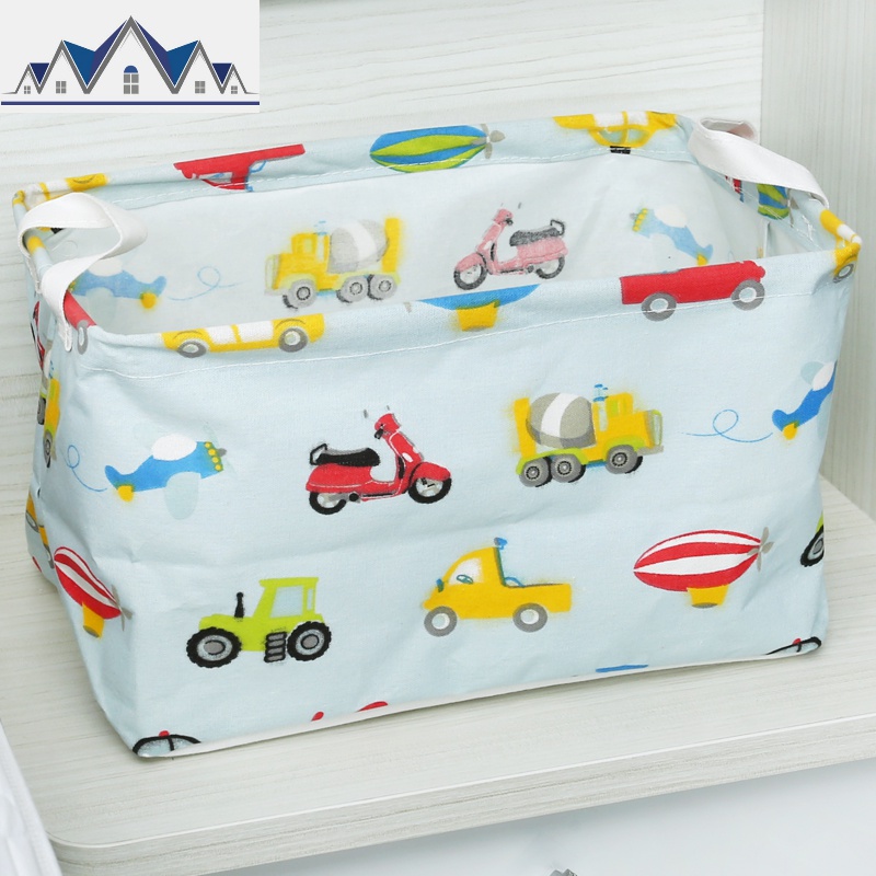 手提亚麻防水脏衣篮收纳盒可折叠收纳箱大小储物箱玩具家居整理箱 三维工匠收纳篮 长框小汽车37*23*25