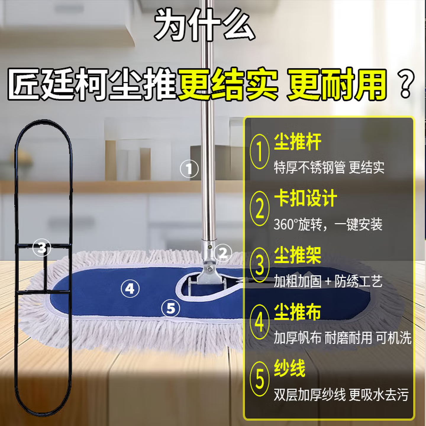 白云清洁(BAIYUN CLEANING)棉纱线尘推布AF01005-110CM高清大图