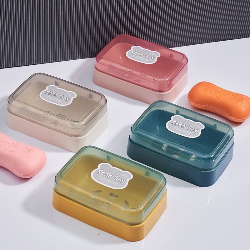 创意翻盖肥皂盒简约透明塑料沥水盒皂盒卫生间香皂盒 黄色高清大图