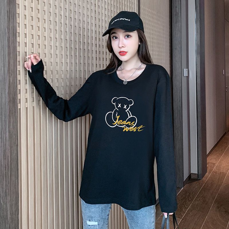 真维斯女春秋长袖t恤上衣ins女装时尚新潮款学生韩版宽松纯棉衣服