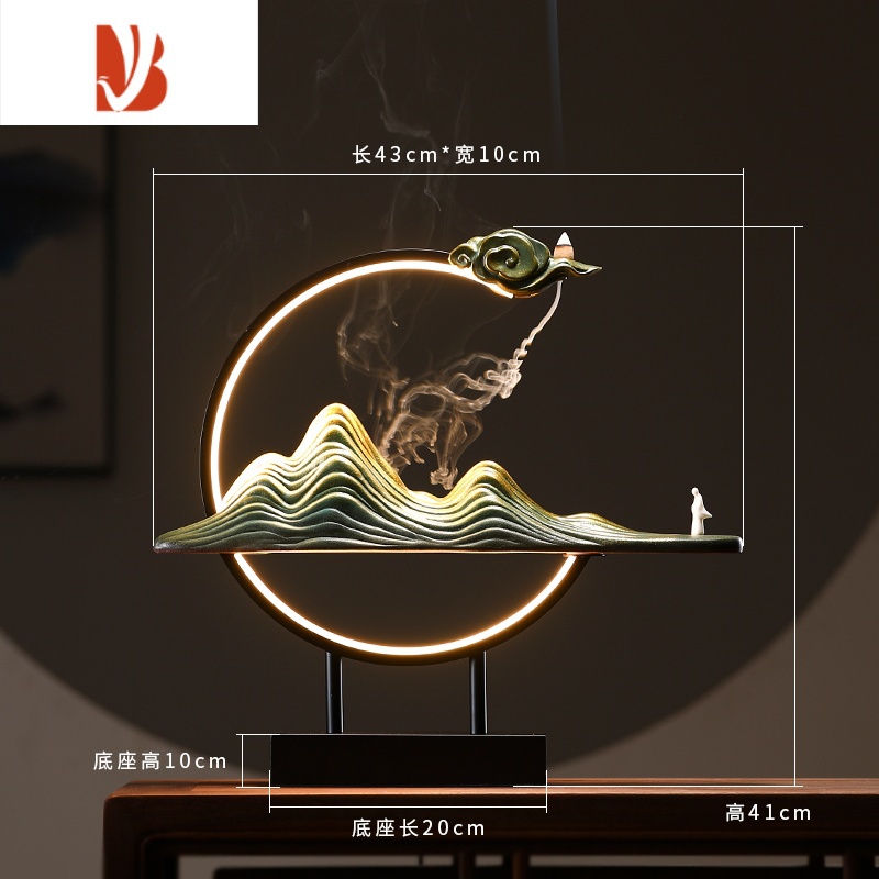 三维工匠创意灯圈倒流香炉摆件禅意玄关家用室内新中式桌面装饰檀香香薰炉高清大图