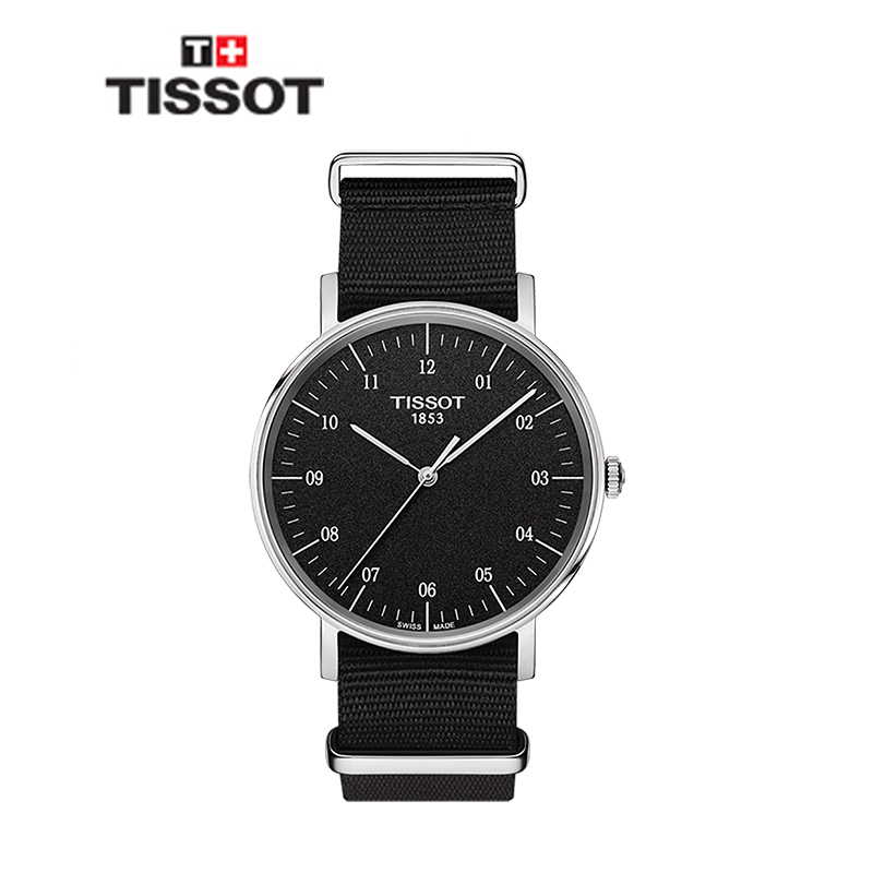 天梭(TISSOT) 男士魅时系列尼龙带手表 瑞士品牌织物材质石英表男T109.610.17.037.00