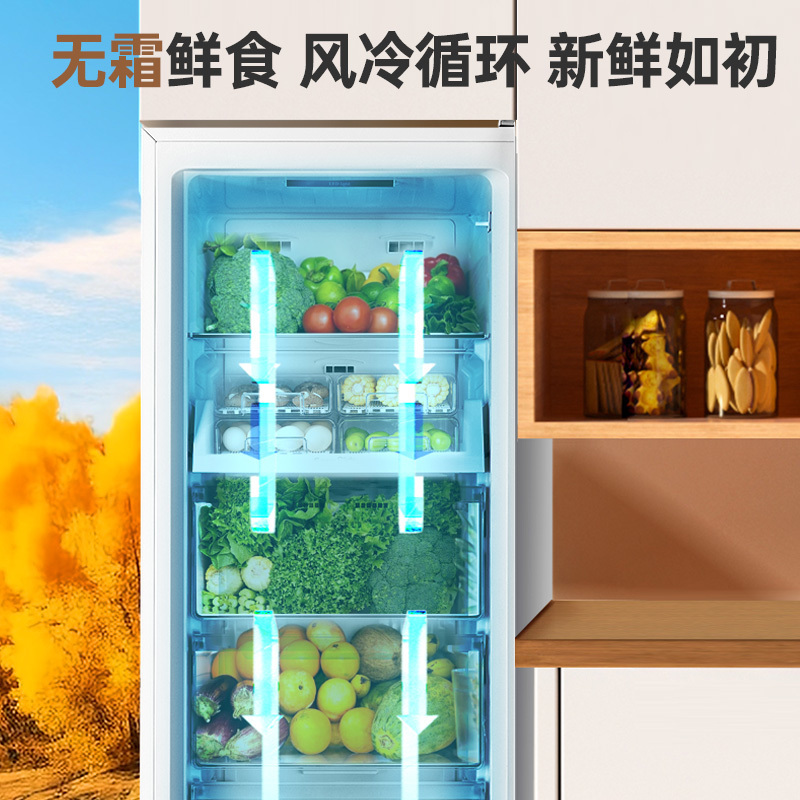 澳柯玛BD-186WPHNXI风冷无霜家用立式冷柜冷冻冷藏冰柜侧开门小冰箱一级节能省电大容量存储