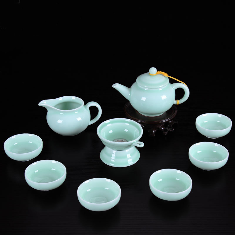 唐宏坊 简约青瓷功夫茶具套 装简约整套现代茶器茶壶茶杯盖碗
