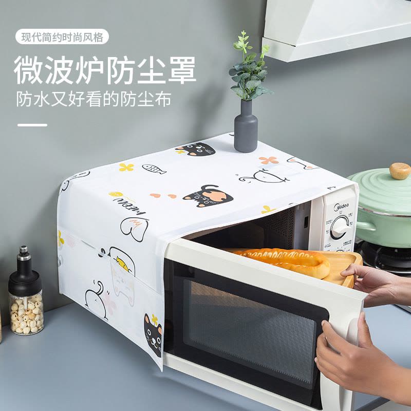 壹志防滑耐脏微波炉防尘罩子烤箱防油烟盖巾家用厨房防水防灰尘盖布通用卡通防污罩带置物收纳袋 趣味猫图片