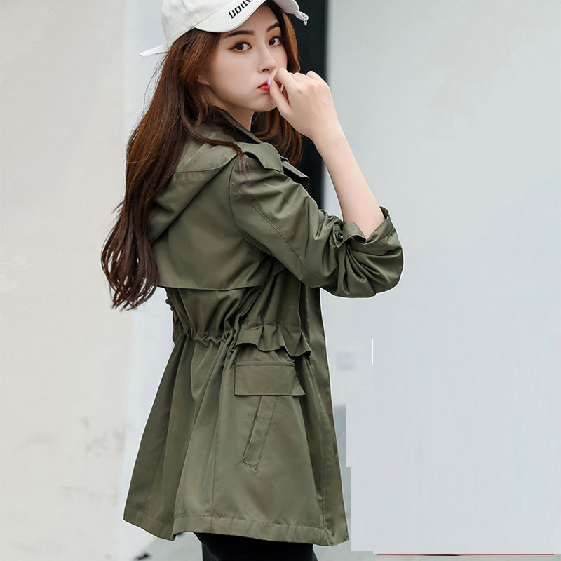 suntek短款外套女春季新款2021韩版百搭军绿色收腰夹克休闲小个子风衣