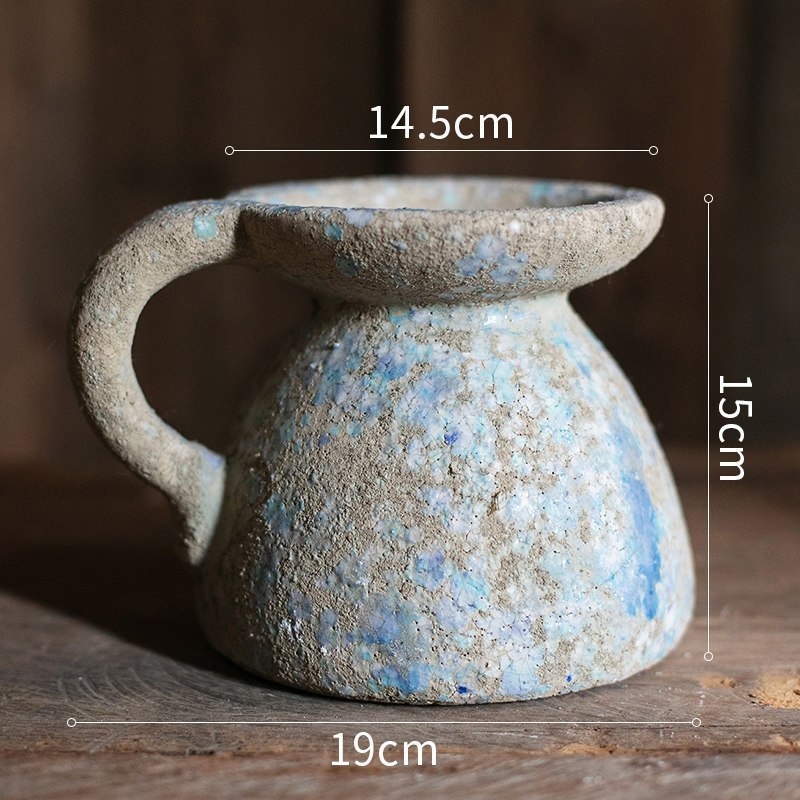 美帮汇古典做旧花盆插花器红陶透气镂蓝粗陶陶盆花瓶花园杂货装饰高清大图