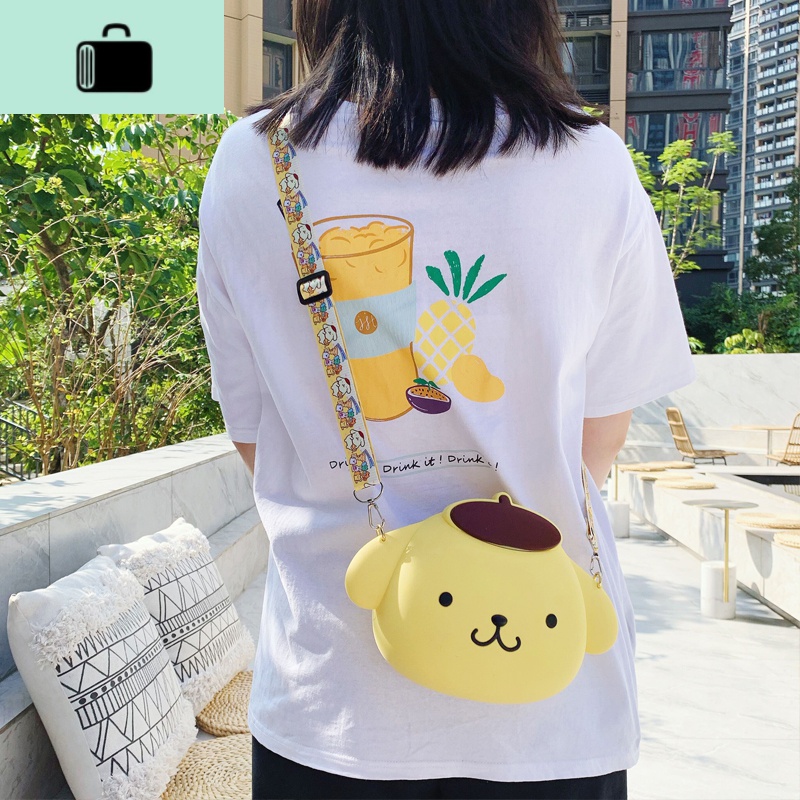 日韩女包新款学生可爱卡通零钱包情侣少女斜挎背包潮牌儿童粉包包NEWLAKE 大号布丁狗+有图案长绳子