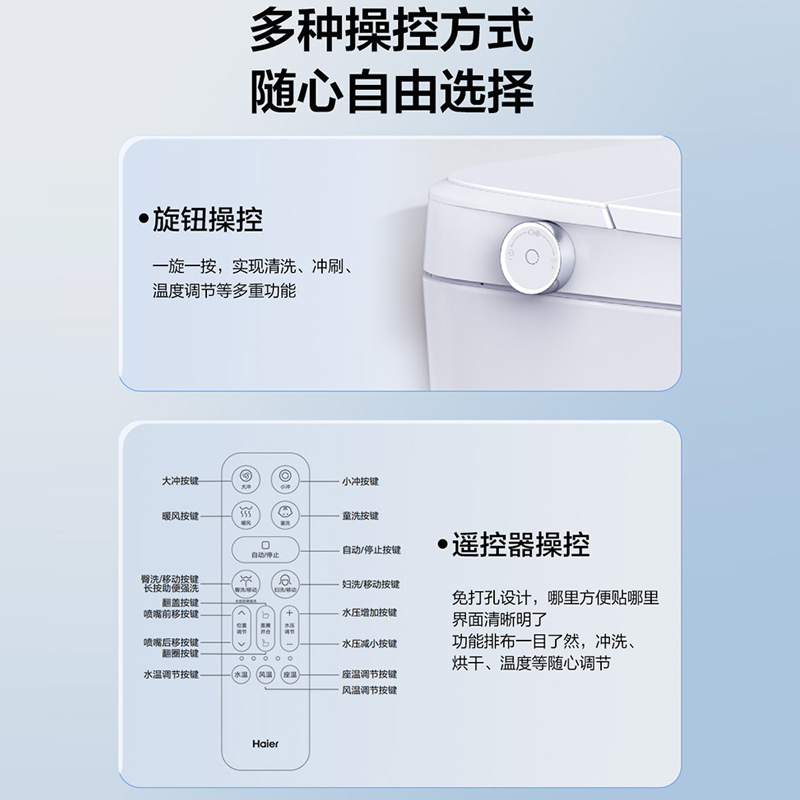 海尔澎湃之力系列智能马桶XA30Plus零压冲刷脚感翻盖水效能效双1级省水更省电舒适暖风烘干三档风温调节400坑距高清大图