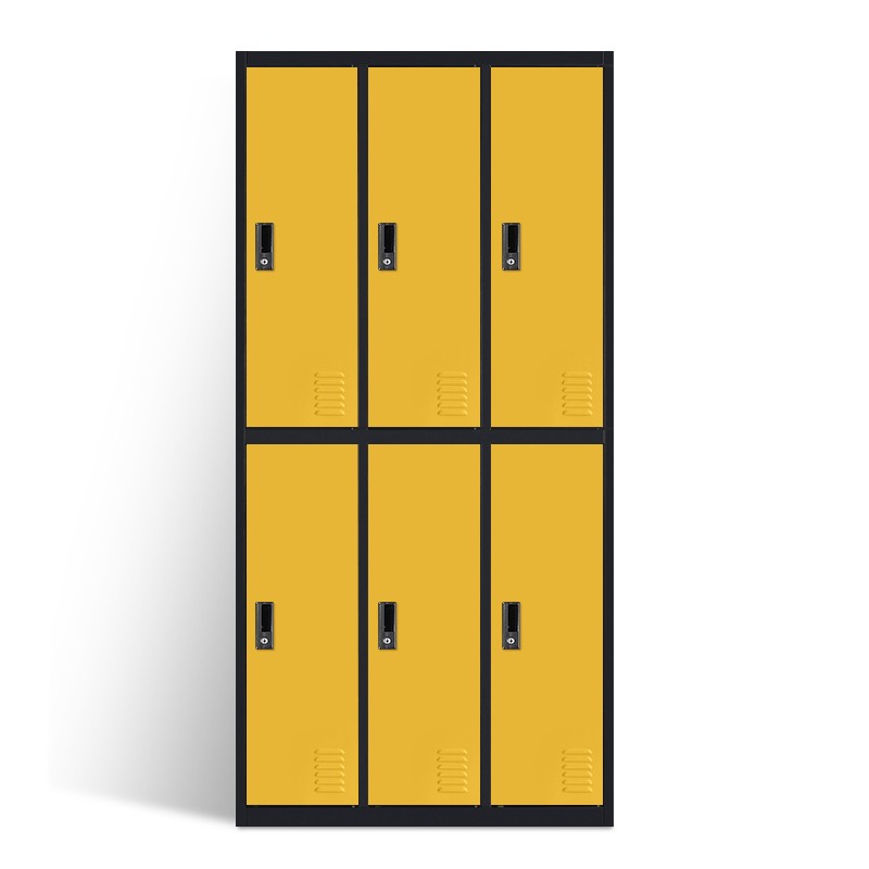 贞合钢制铁皮衣柜员工宿舍衣帽储物柜带锁鞋柜柜体黑砂纹柜门黄色四六