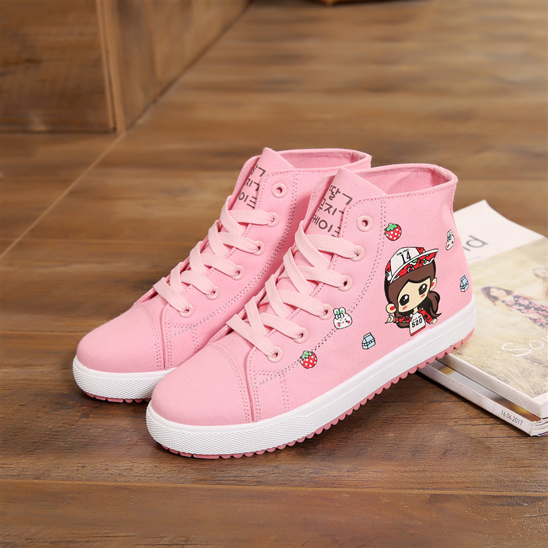 些久春秋女童帆布鞋中小学生儿童休闲中大童球鞋卡通系带运动板鞋报价