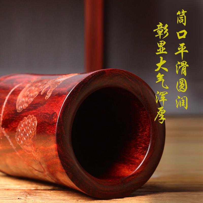 红木笔筒复古中国风圆形小叶紫檀木质创意实木刻办公室摆件 三维工匠 非洲小叶紫檀笔筒(10*11)高清大图