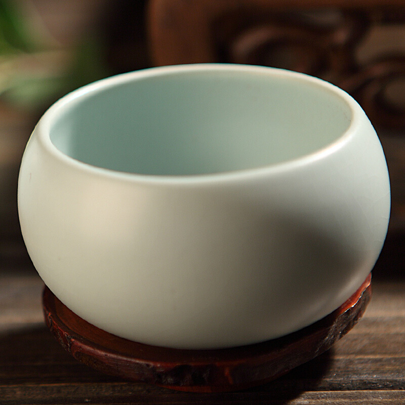 东道 汝窑 陶瓷青瓷杯组 禅定福缘杯 主人杯茶杯 一对 开片可养 粉青色高清大图