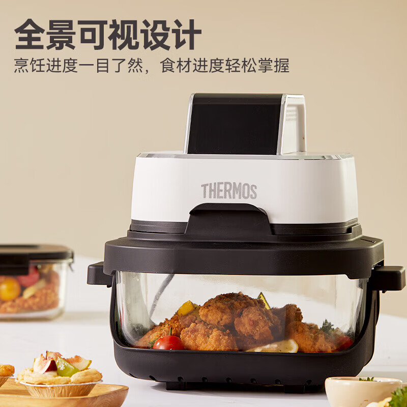 膳魔师 蒸烤一体免翻面家用可视空气炸锅 EHA-5741E 象牙白 4L高清大图