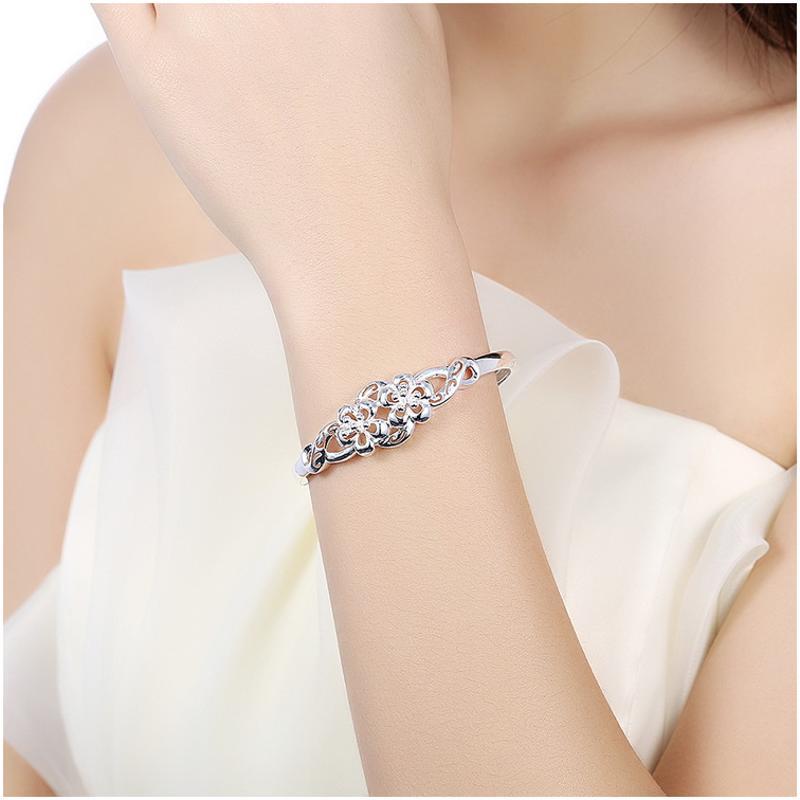 B258 Fashion Bracelet 日韩女气质手镯两朵花镀925纯银首饰送女朋友七夕情人节礼物