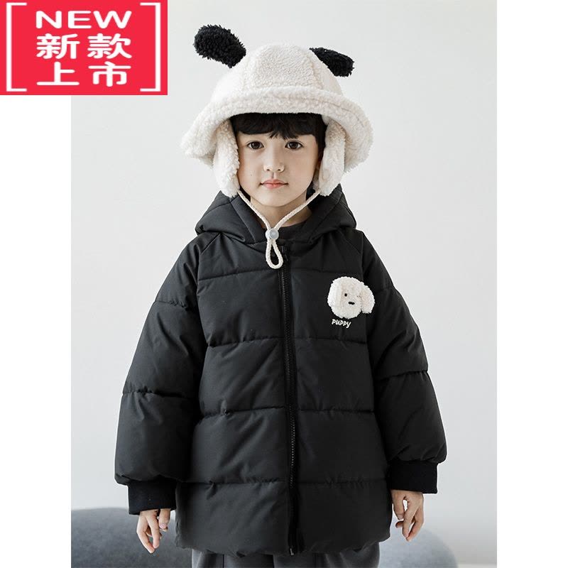 可莉允男童后背狗狗贴布绣花连帽棉衣冬季儿童胸前玩偶棉服加厚外套图片