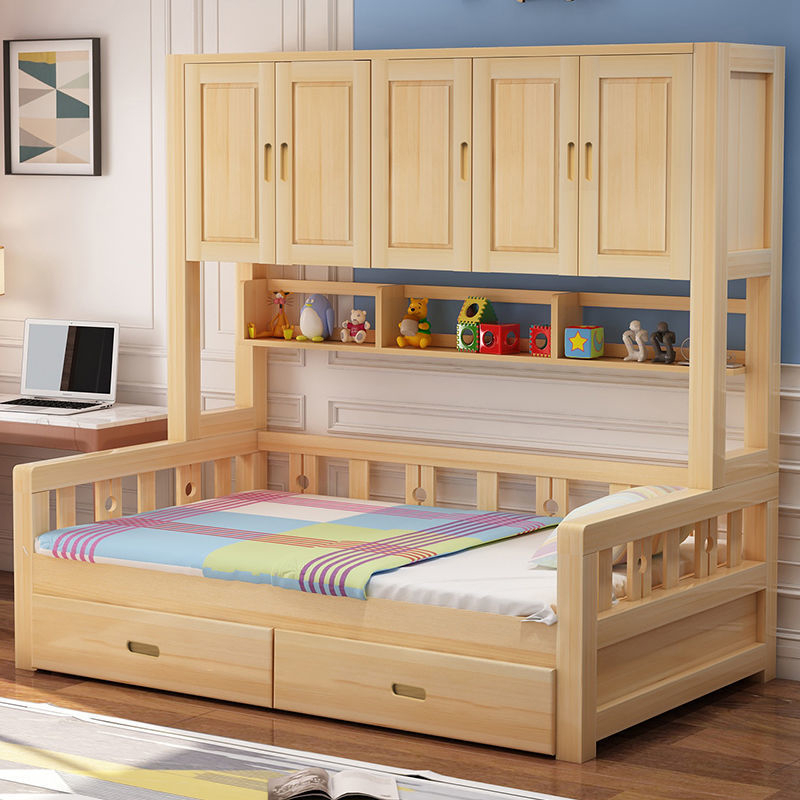 儿童衣柜床榻榻米带衣帽间实木带柜子多功能组合小户型床柜一体床