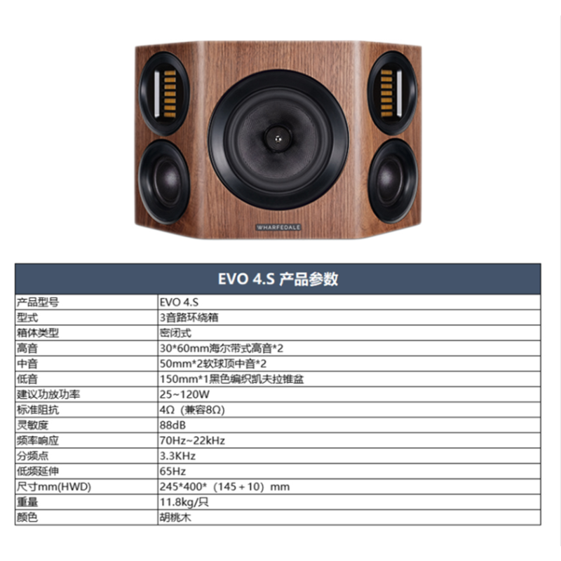 Wharfedale/乐富豪 EVO4.S 家庭影院3音路环绕音箱 家用音响 AV音箱 (胡桃木色)