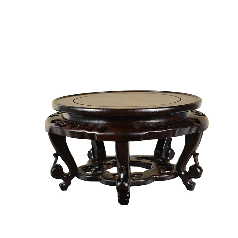 实木圆形底座花瓶底座雕刻工艺品摆件茶壶鱼缸奇石头红木底座托架feng